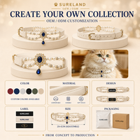 Collier réglable pour animaux de compagnie en ABS, style princesse, avec perles et saphirs, orné de fleurs, pour chats et petits chiens