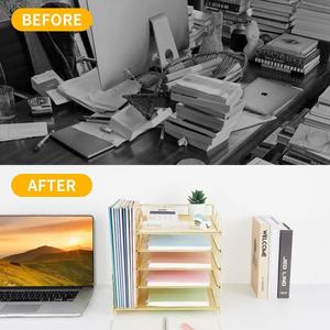 Desk <b>Organizers</b> and Accessories 5 Tier Paper Letter Tray <b>Organizer</b> with <b>File</b> Holder Desktop <b>Organizer</b> for Office Supplies Gold - Product Image 6