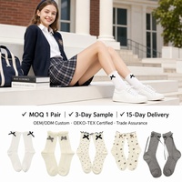 Chaussettes en gros personnalisées pour femmes et filles, respirantes, écologiques, avec nœud en ruban et dentelle, style Balletcore, tricotées ajourées, à volants, pour l'école