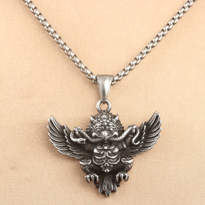 Collier pendentif aigle en acier inoxydable pour homme, style punk rétro, bijou animalier, design géométrique, couleur acier 231032 - Product Image 1