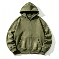 Sweat à capuche zippé en coton épais, coupe oversize, effet vieilli, avec poche kangourou, chaud et de qualité supérieure, pour la mode