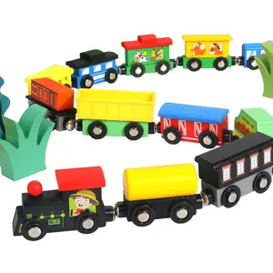 COMMIKI Wooden Educational Montessori Toys Magnetic Wooden Train 13pcs Wooden Boxed Magnetic Train Magnetic Wooden Train Toy Set