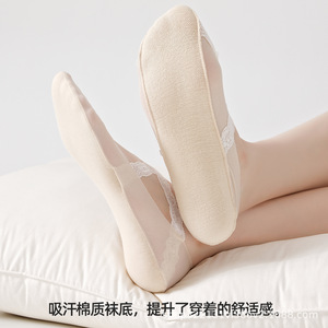 2026 Spring/Summer New Ultra-Thin Ice Silk Invisible Stockings, Cotton Fleece T-Sole, <b>Lace</b> Cross-Strap Ballet Style Single Shoes - Product Image 4