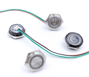 Interruptor ultrafino corto de acero inoxidable de 16/19/22/25/30mm con cable impermeable, Mini interruptores momentáneos de botón pulsador de Metal negro - Product Image 2