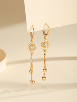 Pendientes de Moda para Mujer con Colgante de Planta y Flor, Aro con Borla, Bañados en Oro de 14k y Circonita Cúbica, Joyería