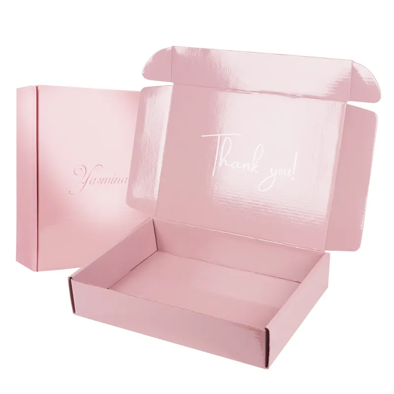 Exquisite top-end customized logo pink corrugated gift paper mailer box packaging with gloss lamination
