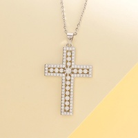 Kalung Salib Berongga Perak S925, Dilengkapi Liontin Moissanite Kelas D-color, Rantai Pertunangan Grosir Kalung Moissanite