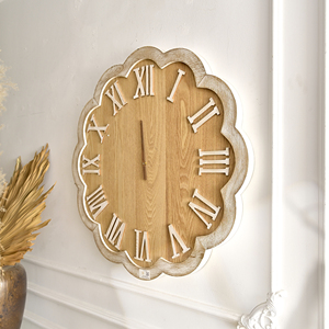 Large Wooden <b>Wall</b> <b>Clock</b> Single Face Rustic Design Quartz Motive Still Life Needle Antique Style 30mm Thick Plate for <b>Living</b> <b>Room</b> - Product Image 3