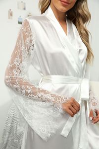 Robes longues <span class=keywords><strong>kimono</strong></span> en soie grande taille, robes de mariée en gros, peignoirs élégants, robes de demoiselle d'honneur en dentelle et satin pour mariage - Product Image 4