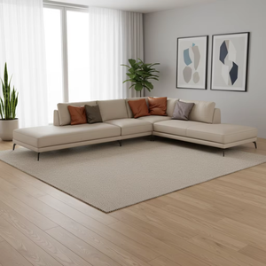 Canapé en cuir véritable avec pieds en métal fins, canapé d'angle en forme de L - Design moderne, confortable et gain de place - Product Image 1