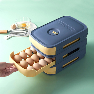 Kitchen Egg Storage Box Drawer Refrigerator Auto Scrolling Plastic Fresh Storage Egg Box Holder With Lid