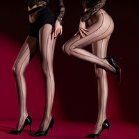 Collants en Spandex Noir Fin à Rayures Verticales Effet Aurore, Imprimés, à Entrejambe en T, Taille Haute, Brillants, Résistants aux Déchirures, Jacquard