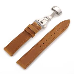 Wholesale Genuine Leather Stainless Steel Watch <b>Strap</b> 18-24mm Universal Retro Butterfly Buckle Quick Release Watch Band - Product Image 2
