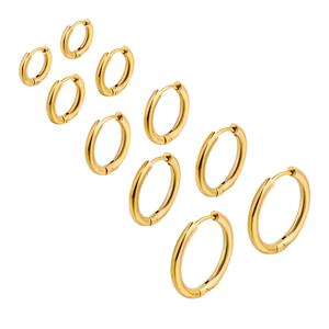 Clásicos Aros Circulares Grandes y Pequeños Chapados en Oro de 18K, Aros Geométricos de Acero Inoxidable para Mujer, Joyería de Moda - Product Image 1