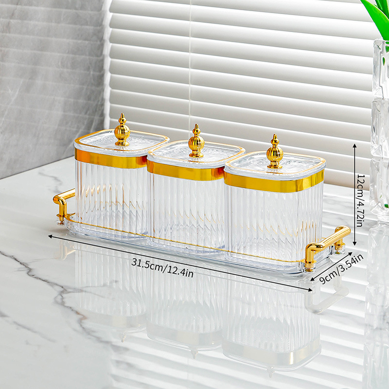 Transparent tour perle carré coin pot 3 grille plateau 1 set