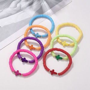 Cross Bracelet <b>Set</b> Colorful Polymer <b>Clay</b> Acrylic 7 Piece Unisex Jewelry Bohemian Style Geometric Shape Yiwu Origin - Product Image 3