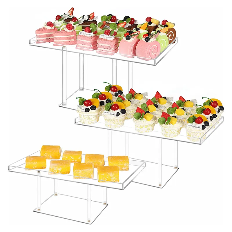 3 Pack Dessert Table Display Set Clear Acrylic Dessert Display Stands for Cupcakes Dessert Pastry