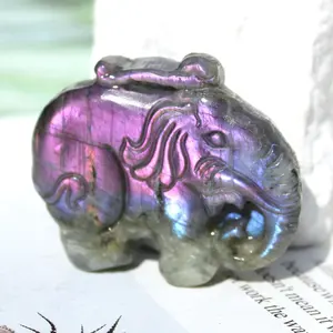 Wholesale Natural Gemstone hand carving crystal Purple Labradorite Animal Elephant