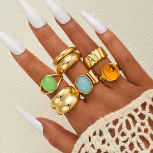 Anillo <span class=keywords><strong>de</strong></span> Textura Martillada con Piedras <span class=keywords><strong>Preciosas</strong></span> en Capas Estilo <span class=keywords><strong>Instagram</strong></span> y Perlas <span class=keywords><strong>de</strong></span> Formas Inusuales, Joyería Moderna para Mujer para Uso Diario - Product Image 5
