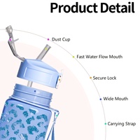 Bouteille d'eau 750 ml en PC, motif léopard brillant imprimé UV, avec paille, anti-fuite, réutilisable, couvercle anti-poussière et verrou de sécurité, idéale pour la rentrée scolaire