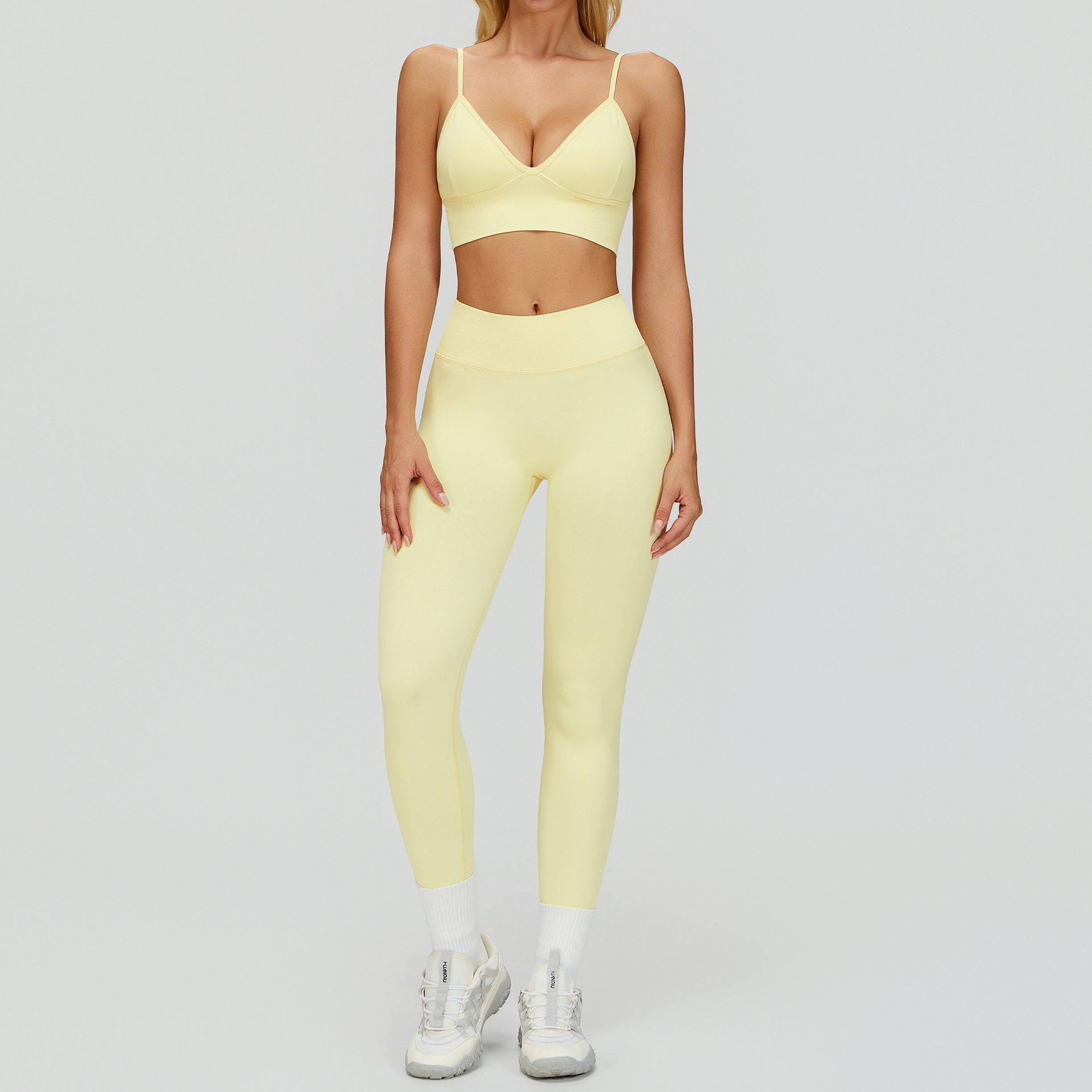 Custom Logo Women's Sets 2 Piece Yoga Set Active Naked Feeling Halter Bra High Waist Tummy Control Gym Leggings Set