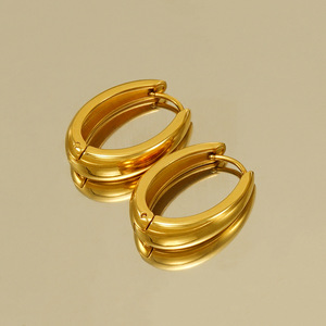 Oval Hoop Earrings 18K Gold Stainless Steel Geometric Design Fashion Jewelry - Product Image 1