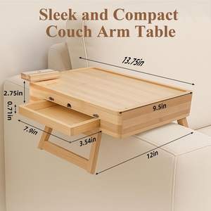 Mesa Auxiliar de Bambú para Reposabrazos de Sofá con Cajón, Bandeja de Bambú para Reposabrazos de Sofá con Soporte para Teléfono, Mesa Plegable con Clip para Aperitivos y Bebidas - Product Image 2