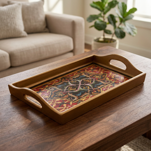 Bandeja de Servicio Multifuncional de Madera de Lujo, Grabada a Mano y Personalizada, de B.S INTERNATIONAL, Suministro Directo de Fábrica - Product Image 1