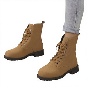 Bottines courtes automne-hiver à talon bas et lacets, nouvelle mode britannique pour femmes, grande taille, semelle en caoutchouc - Product Image 1