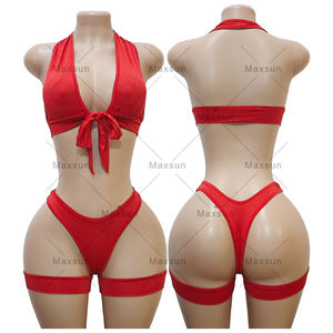 Maxsun Stripper Trajes Ropa de baile Cuerpo exótico Sexy Chica Medias Discoteca Halter <span class=keywords><strong>Tanga</strong></span> Estampado Sexy Bikini de una pieza Ropa de baile - Product Image 4