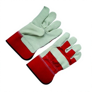 Heavy Duty Leather Work <b>Gloves</b> Red Gray Smooth Fingertips Breathable Anti-Slip Abrasion Resistant Tapered Cuff <b>Latex</b>-Free - Product Image 6