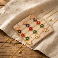 Gelang Baja Tahan Karat Wanita Model Bunga Berhias Berlian Desain Vintage Lintas Batas, Serbaguna, Elegan, Minimalis