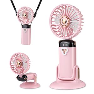 Portable Wearable <b>Neck</b> <b>Fan</b> Pink Rechargeable Battery Operated Digital Display Three Speed Silent Cooling <b>Fan</b> for Home Outdoor - Product Image 1