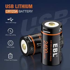 EBL 3V Lithium Ion Battery Pack 4 Pack 800mAh 16J USB <b>Rechargeable</b> Camera and <b>Flashlight</b> Batteries 123 Micro USB Replacement - Product Image 5