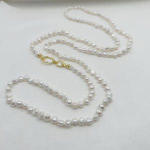 Collar de perlas naturales de 120 CM de largo, forma Barroca, cierre chapado en oro de 18 quilates, collar de suéter anudado, COLLAR DE PERLAS de agua dulce 100% - Product Image 6