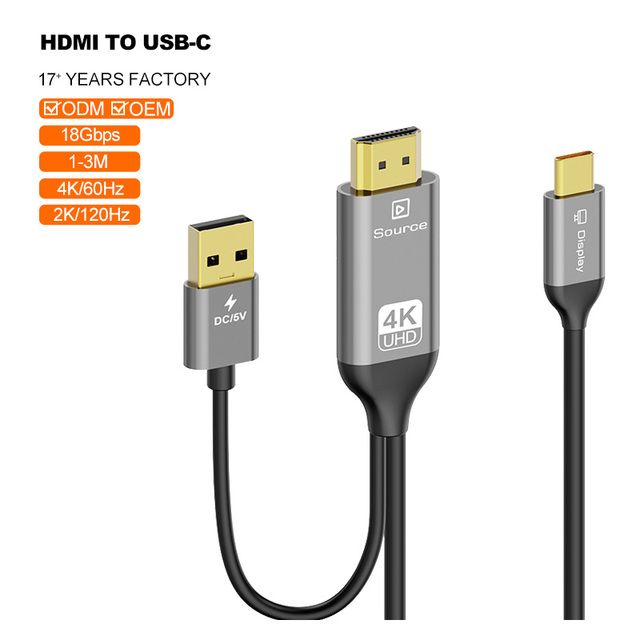 New A426 4K HDMI to TYPE C with USB Power Supply 60hz 18Gbps Screen Mirroring Extended Aluminum Alloy Adapter Cable for Audio