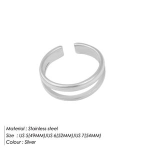 Trend Retro Simple Open <b>Ring</b> for Women Double <b>Adjustable</b> Stainless Steel with Gold Plating - Product Image 6