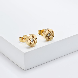 Pendientes de Diamantes con Forma de Pentagrama, Engaste de Garra en Forma de Estrella Dorada, Joyería de Moda Unisex - Product Image 3