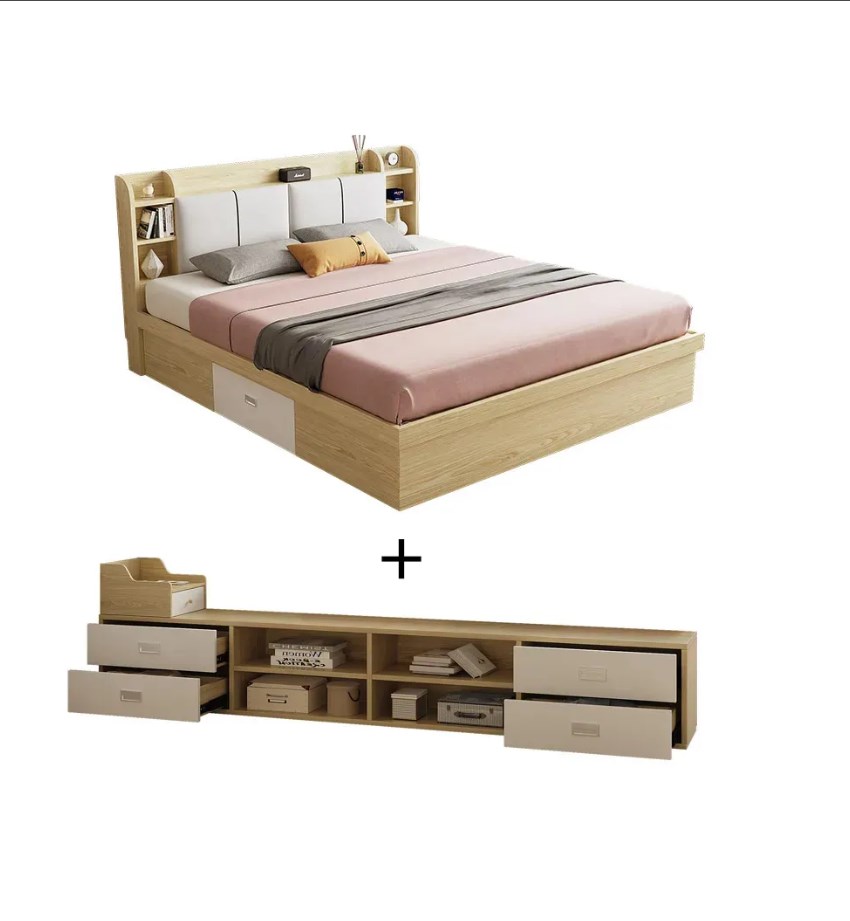 Queen wooden upholstered headboard drawers storage bed