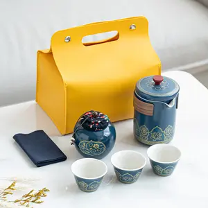 Bán Buôn Handmade Văn Phòng Di Động Sứ Kungfu Du Lịch Tea Cup Bộ Cho Quà Tặng Doanh Nghiệp Cắm Trại Gốm Tea Cup Chậu Set