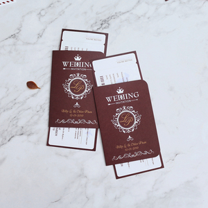 Invitaciones de Boda de Color Marrón Estilo Visa <span class=keywords><strong>2020</strong></span>, Diseño de Tarjeta de Invitación con Letras, Folleto de Pase de Abordar para Ceremonia de Bautizo - Product Image 3