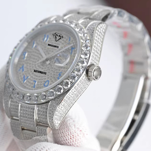 <span class=keywords><strong>Montre</strong></span> de luxe pour <span class=keywords><strong>homme</strong></span> entièrement sertie de diamants, testée au testeur de diamants, en acier inoxydable, résistante à l'eau, mouvement automatique ETA 41 mm - Product Image 6