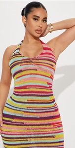 Nuovo Abito Estivo Elasticizzato Stampato in Maglia per Donna, <span class=keywords><strong>Vestito</strong></span> <span class=keywords><strong>Lungo</strong></span> Aderente con Schiena Scoperta e Collo all'Americana - Product Image 6