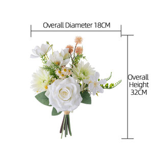 <span class=keywords><strong>Ramo</strong></span> de Flores Artificiales CF01453 Blanco y Verde, Rosa, Gerbera, Cosmos, Margarita, 32 cm con Follaje para Decoración de Mesa de Boda o Hogar - Product Image 6