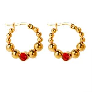 Beaded Earrings Niche Design Zircon Stone Hoop Earing 18k Gold Plated Waterproof Stainless Steel Jewelry for Women Xmas Gift