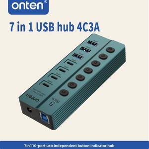 Hub USB 3.0 à 7 ports USB-A USB3.2 Gen1*3 Adaptateur 5 Gbps avec interrupteur indépendant et indicateur en alliage d'aluminium - Product Image 1