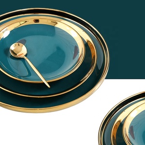 Set di Stoviglie in Ceramica di Lusso Verde Smeraldo con Bordo Dorato, 26 Pezzi per 6 Persone, <span class=keywords><strong>Piatti</strong></span>, Ciotole e Cucchiai - Product Image 6
