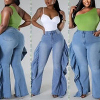Jeans à boutons délavés d'été de haute qualité pantalon évasé à volants en cascade pour femme denim pour femme vente en gros