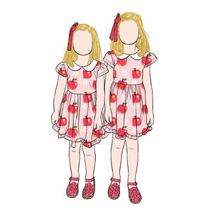 Robe à volants pour filles, motif pomme, col Peter Pan, manches courtes, fibre de protéine de lait, robe de bébé, peinture de fruits la plus douce - Product Image 2