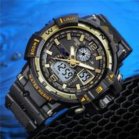 Jam Tangan Digital Sport Pria Dial Besar Tahan Air untuk Camping, Traveling, LED Dual Display, Outdoor, Luminous, Elektronik, untuk Pelajar